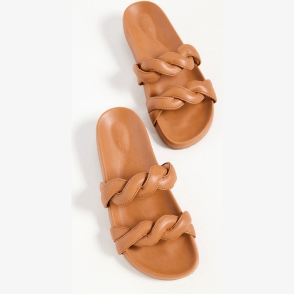 MADEWELL Walker Braided Strap Slide Sandal In Camel Tan Neutral Size 7.5